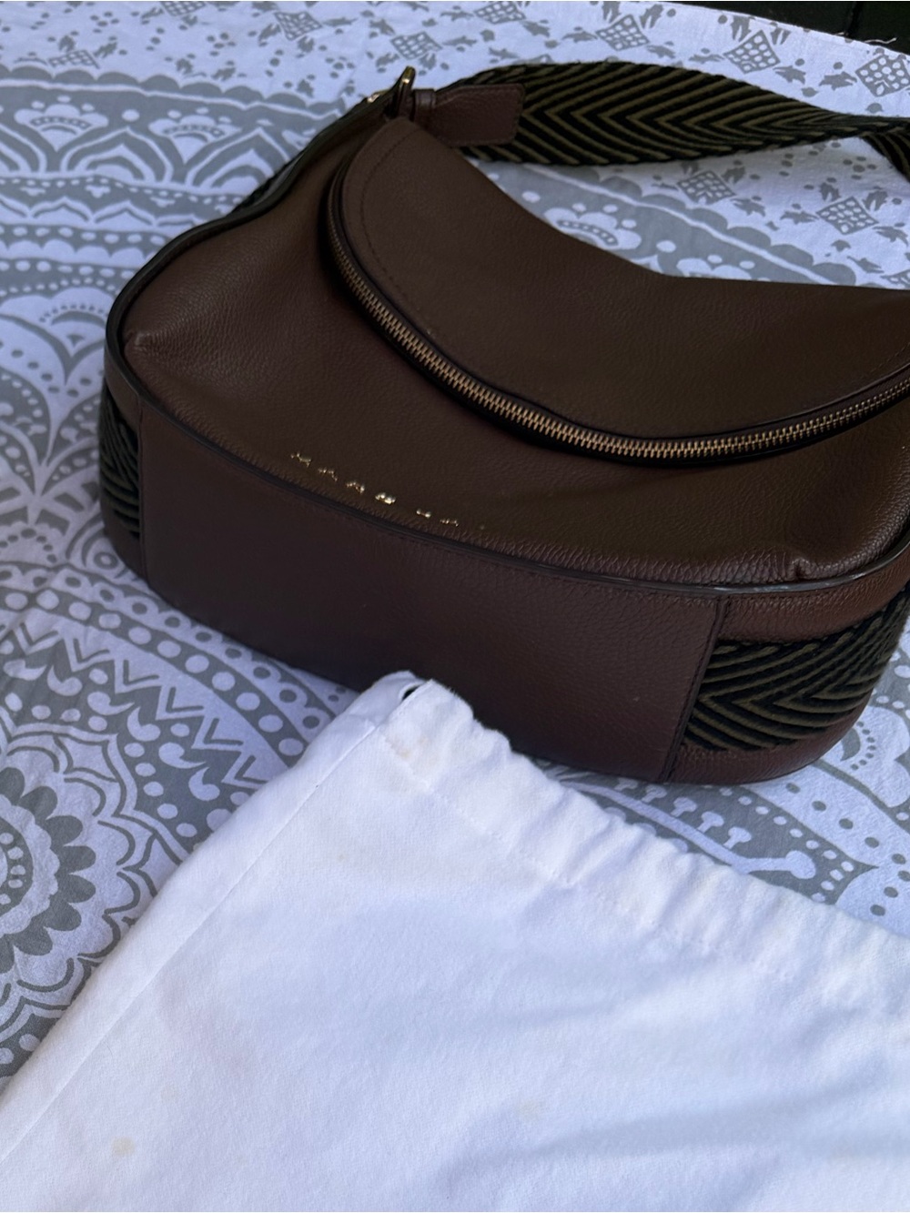 Marc Jacobs Brown Shoulder Bag with Brass Gold Trim